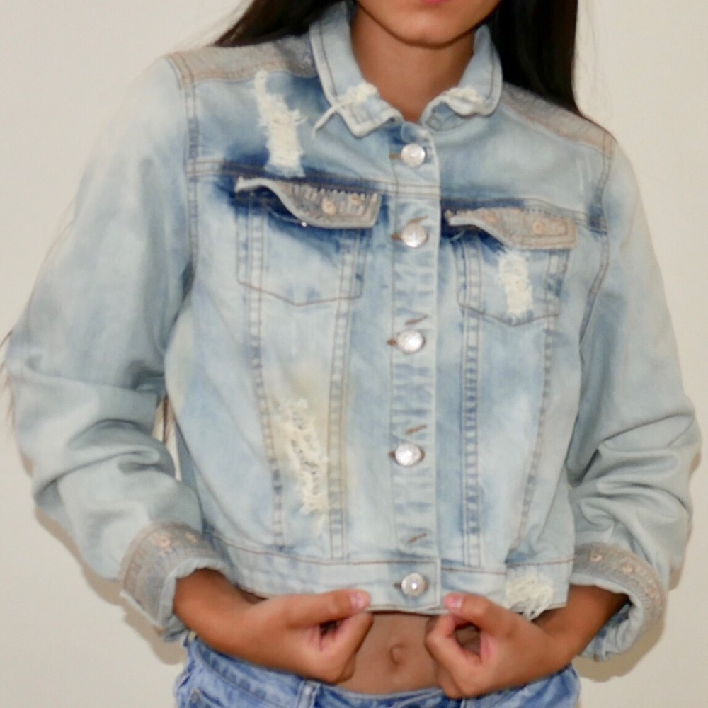 Washed Out Distressed Jean Jacket - Picture 8 of 8